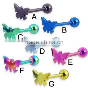 Titanium Anodized Butterfly Tongue Ring Body Piercing Jewelry thumbnail-1