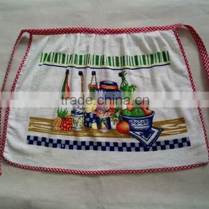 Red Check Border Roll Cotton Waist Kitchen Apron With Pigment Printing thumbnail-1