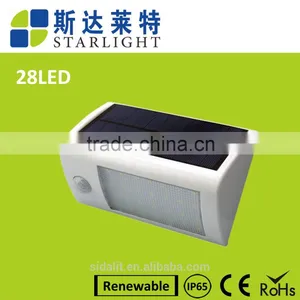 28 Led White Color Round Triangle Lampshade 2200mah Ni-MH Battery PIR Sensor + Light Control Solar Led Wall Light thumbnail-1