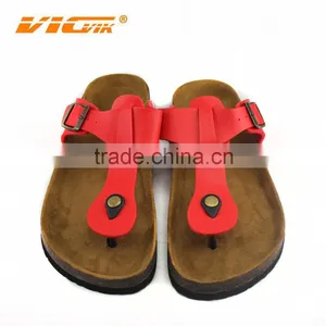 2015 Red Flip-flops Cork Outsole Lady Leather Sandal Shoes thumbnail-1
