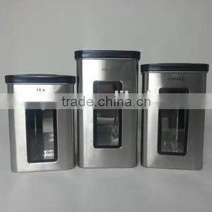 3pcs Stainless Steel Windowing Storage Jars Set thumbnail-1