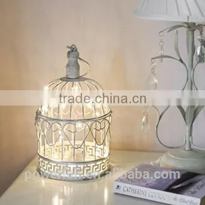 Elegant Patio Decoration Antique White Metal S/2 Bird Cage Flower Holder thumbnail-3