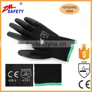 Hot Sale 13Gauge Black Nylon Palm Coated Black PU Work Gloves for Industry Safety thumbnail-3