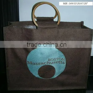 Jute Bags is Natural Fiber Bag With Wooden Cane Handle thumbnail-1