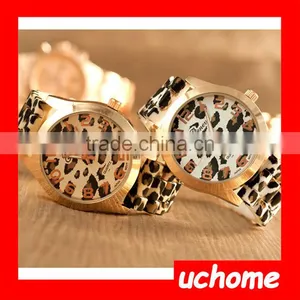 UCHOME Wholesale Fashion Stainless Steel Back Leopard Geneva Silicone Watch Woman thumbnail-1