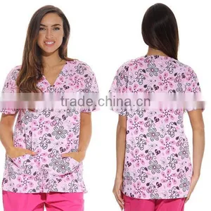 Eco-Friendly Breathable Printed Women's Scrub Tops / Scrubs / Nursing Scrubs thumbnail-1