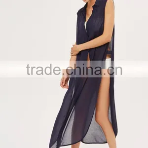 2017 Latest Sleeveless Maxi Beach Shirt Dress Bohemian Button Maxi Dress HSd9212 thumbnail-1
