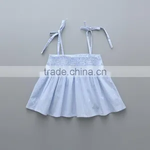 2017 Latest Design Light Blue Color off Shoulder Girls Top With Embroidered Collar thumbnail-2