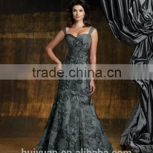 Grey off Shoulder Full Length Low Cut Beaded Full Figure Evening Dresses thumbnail-1
