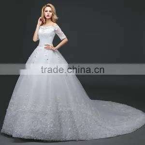 MGOO Manufacturer Off Shoulder Tail Wedding Dress Lace Up Ballgown Skirt Maternity Wedding Brail Party Dress thumbnail-3
