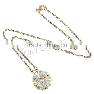 Flower Leaf NecklaceStainless Steel With Rhinestone Clay Pave Clover Necklace thumbnail-1