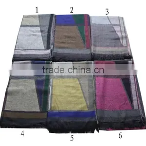 Colorful 100% Acrylic Shawl Stole Winter Geometric Border Korean SCARF RL-206 thumbnail-2