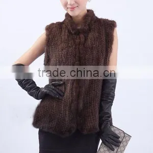 YR691 Knitted Real Mink Fur Black /brown Short Sleeve Vest thumbnail-3
