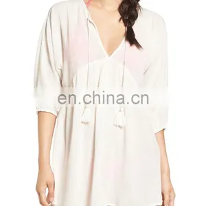 C78 Woven Cover-Up Beach Cotton Tunic Kaftan thumbnail-1