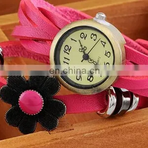 Colorful Retro Vintage Multilayer Faux Leather Strap Women Bracelet Quartz Wrist Watch Ladies Relogio Feminino Clock thumbnail-1