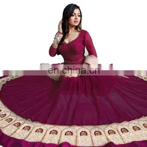 Women Maroon Color Floor Length Anarkali Style Semi Stitched Dress Material 2017 (anarkali Dresses) thumbnail-3