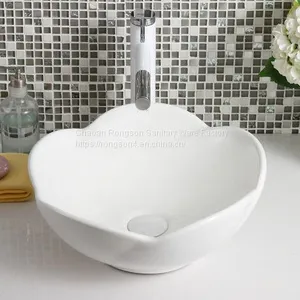 Latest Design Bathroom Ceramics Art Oval Wash Basin Outdoor Low Price Counter Top Popular Special no Hole Sink for Sale thumbnail-4