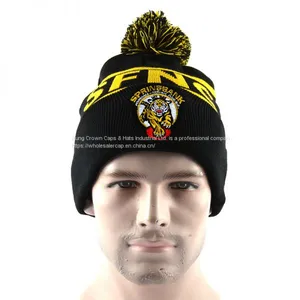 100%Acrylic Cheap Fur POM POM Beanies Knitted Hats thumbnail-1