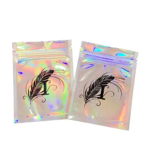 Holographic Plastic Transparent Bag Food Packaging Zip Lock Bag Gold Cosmetic Transparent Plastic Bag thumbnail-5