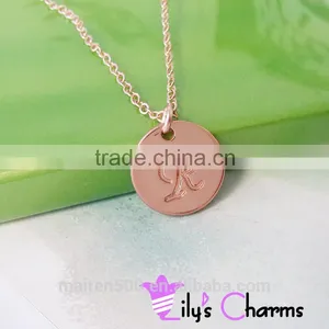 2015 Fashion Jewelry Cheap Tiny Initial Disc Pendant Necklace thumbnail-1