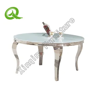 Modern Luxury Glass Top Stainless Steel Restaurant Living Room Dining Table Coffee Table Set thumbnail-1