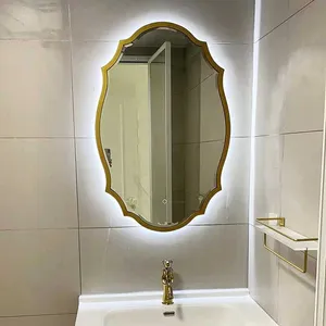 Ornate Gold Framed LED Smart Bathroom Mirror With Anti-Fog Function, Decorative Backlit Wall Mirror thumbnail-3