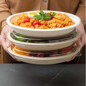 100% Compostable Bagasse Round Plate 6-12 Inch, Molded Pulp Tray, Oil-Proof Waterproof, Mill Test Report, Microwave Safe thumbnail-2
