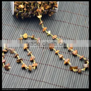 LFD-005C ~ Wholesale Gold Plated Wire Wrapped Freeform Tiger's Eye Chips Chain Gemstone Beaded Jewelry Finding thumbnail-3