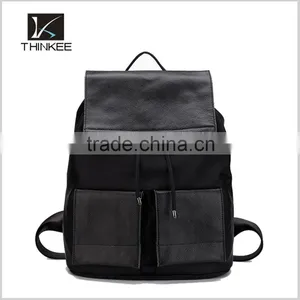 Women Leather Backpack Custom Fashion Design Black Oxford and Calfskin Leather Backpacks thumbnail-2