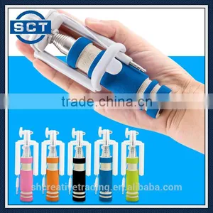 NEW Foldable Super Mini Wired Selfie Stick Handheld Extendable Monopod With Built in Shutter Non-slip Handle thumbnail-3