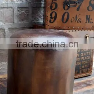 Vintage Industrial Canvas Leather Round Puff Stool thumbnail-1