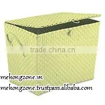 Plastic Woven Straps Storage Basket With Lid thumbnail-1