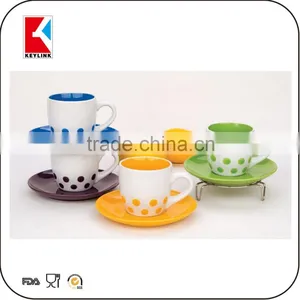 China Factory 180cc Brown Color Coffee Logo Stoneware Cup Colored Tea Cup and Saucer Ceramic thumbnail-6
