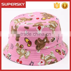 A-1417 Fashion Baby Print Bucket Sun Hat Children Summer Sun Beach Cap Cute Kids Bucket Hat thumbnail-4