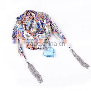 2016 New Products Color Silver Tone Heart Pendant Scarf Necklace thumbnail-5