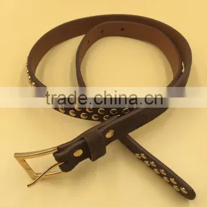 Sued Effect Belt With Gold Color Rivets thumbnail-2