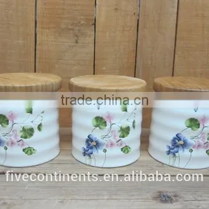 New Lavender Design Ceramic Food Storage Jars With Wood Cover thumbnail-1