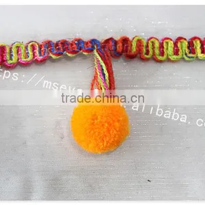 Fashional Design 5cm Width Corchet Cotton Rainbow Pom Pom for Garment thumbnail-2