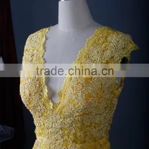 RSE676 Yellow Sexy See-Through Lace Back Open Evening Dress With Shawl thumbnail-3