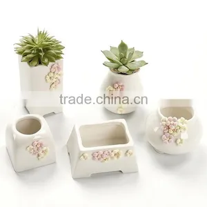 Creative Hand Pinching Flowers Small White Ceramic Flower Pots thumbnail-1