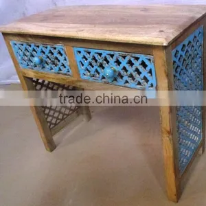 Indian Hand Carved Wooden Study Table With Drawers thumbnail-1