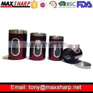 Red Stainless Steel Storage Jars/Canister Set thumbnail-2
