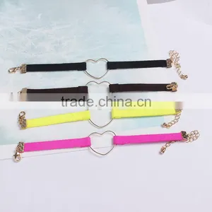 Gold Hollow Heart Charm Suede Leather Bracelet Lovers Jewelry Gifts thumbnail-3