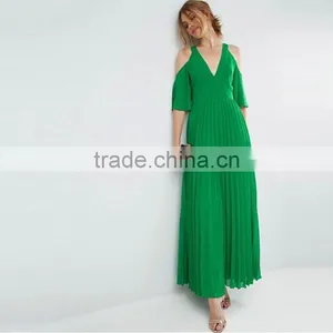 2017 Summer Women Pleated Dress Cold Shoulder Maxi Dress HSd9065 thumbnail-1