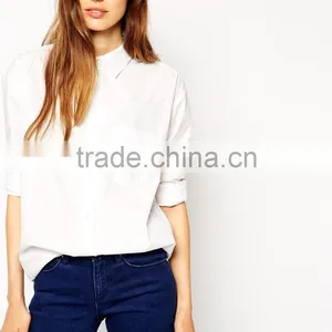 Hot Sale Slim Boyfriend Classic Point Collar White Shirt With Pleat Detail Back thumbnail-1