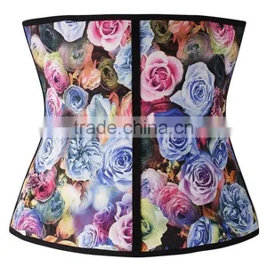 2015 New Fashionable Floral Printed Corset Flower Printed Waist Trainer With 100% Latex thumbnail-4