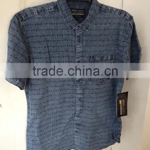 MENS DENIM PRINTED SHORT SLEEVE SHIRT WITH ENZYME WASHED 21 thumbnail-1