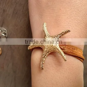 High Quality Gold Starfish Charm Elastic Fabric Knot Bracelet Ribbon Hair Ties Ponytail Holder Knotted Hair Ties Yoga Hair Ties thumbnail-4