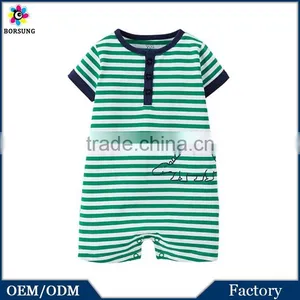 2015 Fashion Short Sleeve Newborn Baby Green White Striped Dinosaur Baby Animal Romper thumbnail-1