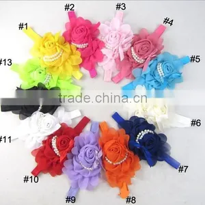 Newest 2014 Roses Pearl Headbands Baby Children Flowers Hair Accessories Girls Tire 13 Color Hair Band Headwrap Hair Ribbon thumbnail-1